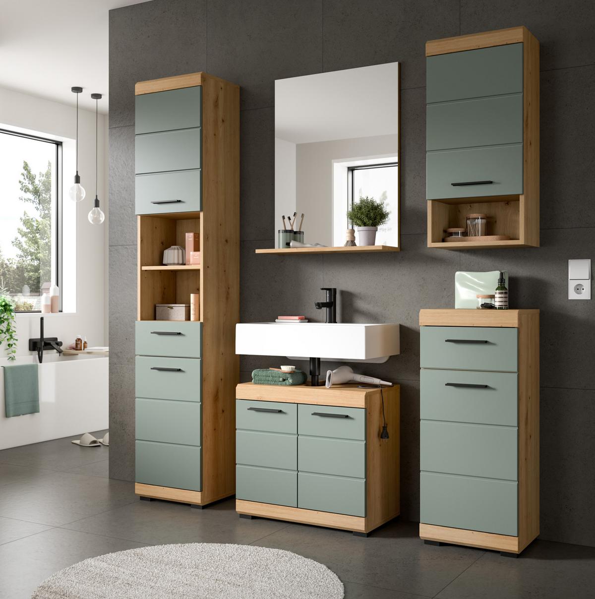 SPIEGEL Eiche Artisan 60 x 79 cm, Wandspiegel mit Ablage - Eiche Artisan, Glas/Holzwerkstoff (60/79/18cm) - Inn.Furn