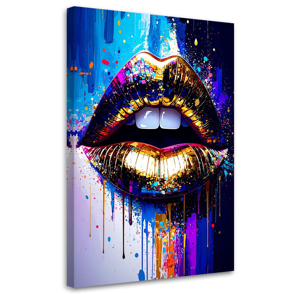 LEINWANDBILD Abstrakt goldene Lippen Glamour 60x90cm - Multicolor, Textil (60/90cm) - Feeby