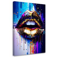 LEINWANDBILD Abstrakt goldene Lippen Glamour 60x90cm - Multicolor, Textil (60/90cm) - Feeby