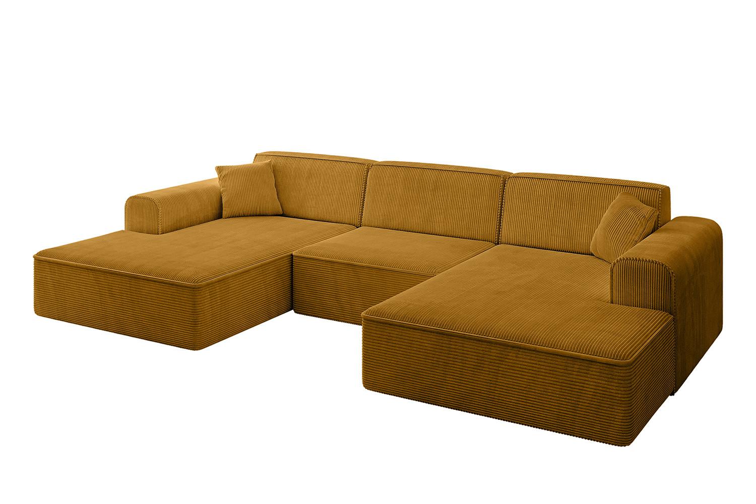 WOHNLANDSCHAFT IREA-U1-v3 - 301x165x77 cm Senfgelb - Dunkelgelb/Grün, Holzwerkstoff/Textil (301/77/165cm) - ALTDECOR