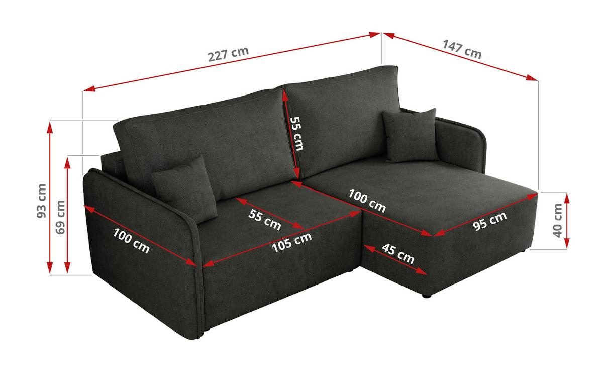 ECKSCHLAFSOFA MESTO L Dunkelgrau Struktur - links - Dunkelgrau/Schwarz, Kunststoff/Textil (227/147cm) - MKS