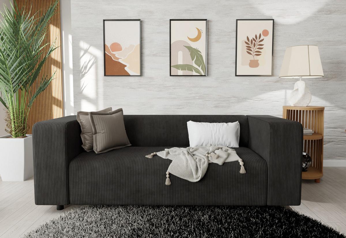 2-SITZER-SOFA Tove Schwarz Cord - Schwarz, Holz/Kunststoff (151/65/80cm) - S-Style Möbel