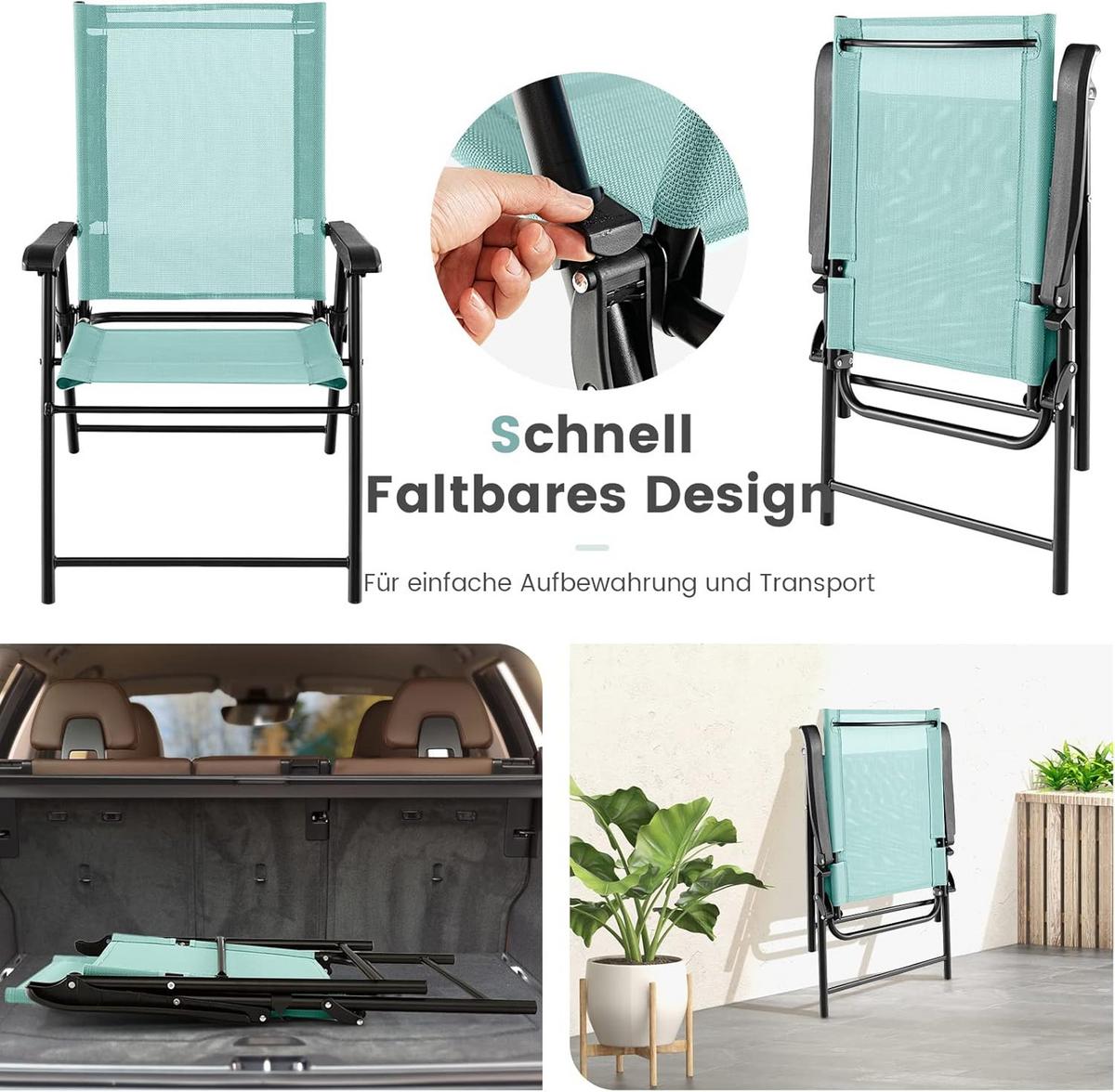 KLAPPSTÜHLE Türkis(2er-Set) - Türkis, Metall (65/93/60cm) - COSTWAY