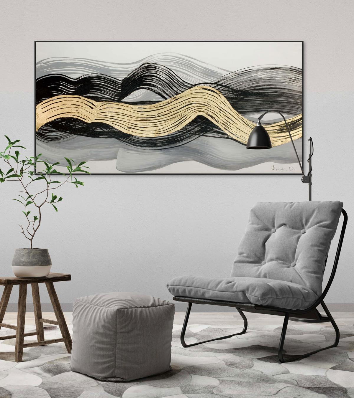 ACRYLBILD HANDGEMALT 120/60 cm - Schwarz/Weiß, Holz/Textil (120/60cm) - KUNSTLOFT