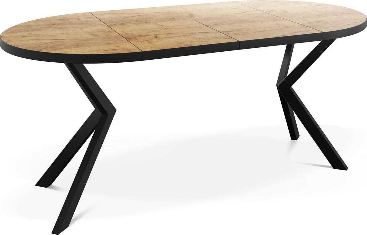 ESSTISCH Vincento runder ausziehbar, Craft Eiche 100-180/100/76 cm - Eiche Wotan/Schwarz, Holzwerkstoff/Metall (100/180/76cm) - WFL GROUP