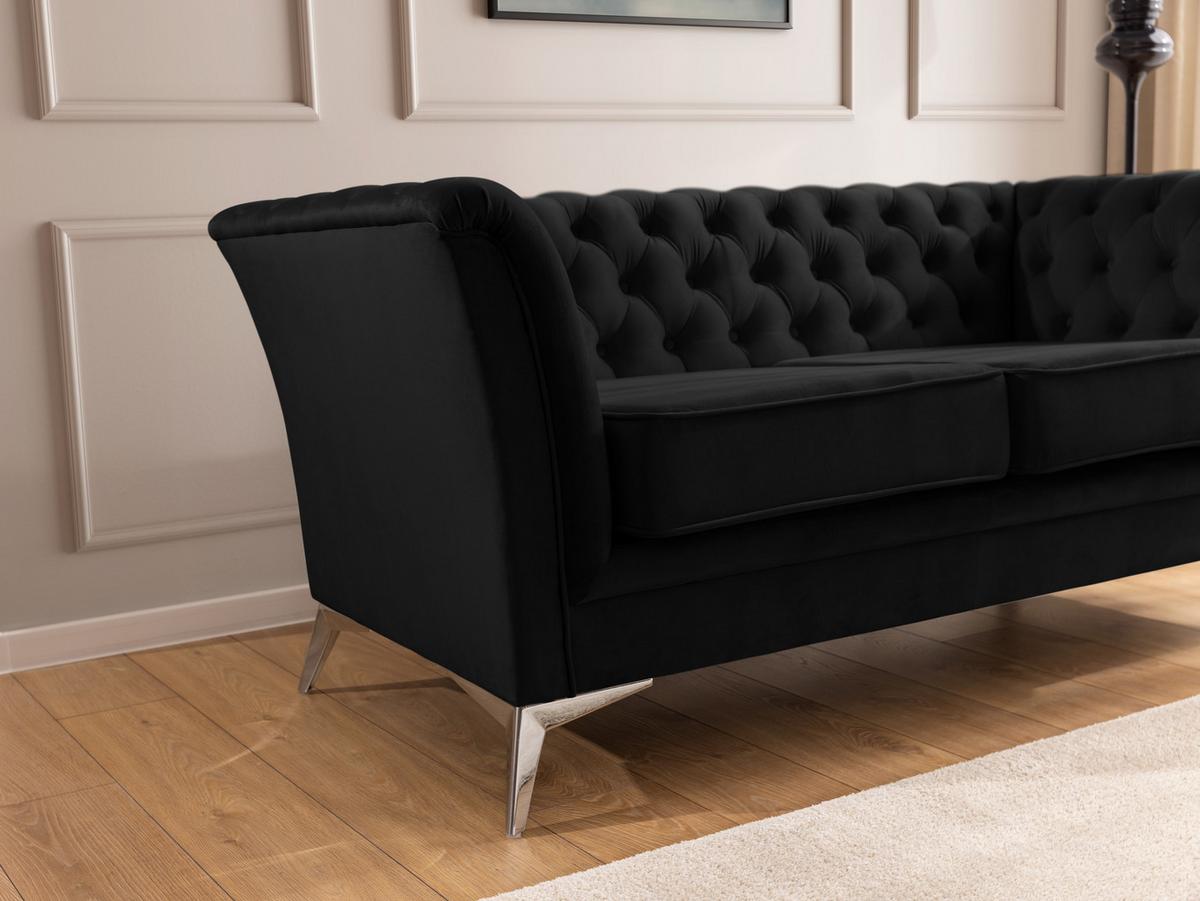 CHESTERFIELD-SOFA 2-sitzer Whitby Schwarz Samt mit silbernen Füßen - Silberfarben/Schwarz, Holz/Textil (175/78/82cm) - S-Style Möbel