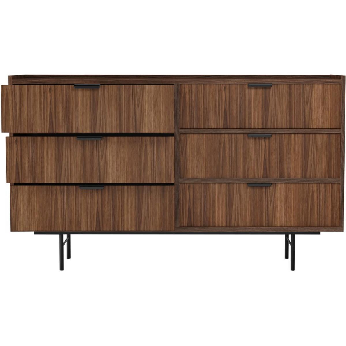KOMMODE Evron mit 6 Schubladen, Walnuss - Dunkelbraun/Schwarz, Holzwerkstoff/Metall (150/90/40cm) - Beautysofa