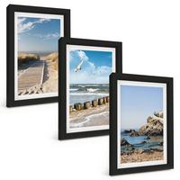 BILDER SET 3er Set - 20x30 cm Schwarzer Rahmen - Strand Holzsteg Klippen - Schwarz, Kunststoff (20/30cm) - TULUP