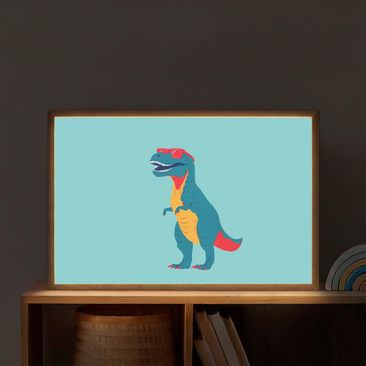 WANDLEUCHTE MIT AKKU Dinosaurier - Blau - Sonnenbrille 60x40 cm - Hellblau, Holzwerkstoff (60/40/8cm) - OnlyWow