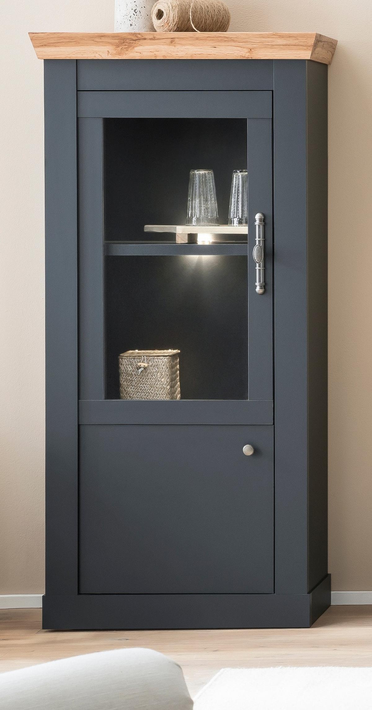 VITRINENSCHRANK Grau Eiche Wotan, Landhaus 72 x 146 cm, Vitrine mit Soft-Close - Silberfarben/Eiche Wotan, Glas/Holzwerkstoff (72/146/38cm) - Furn.Design