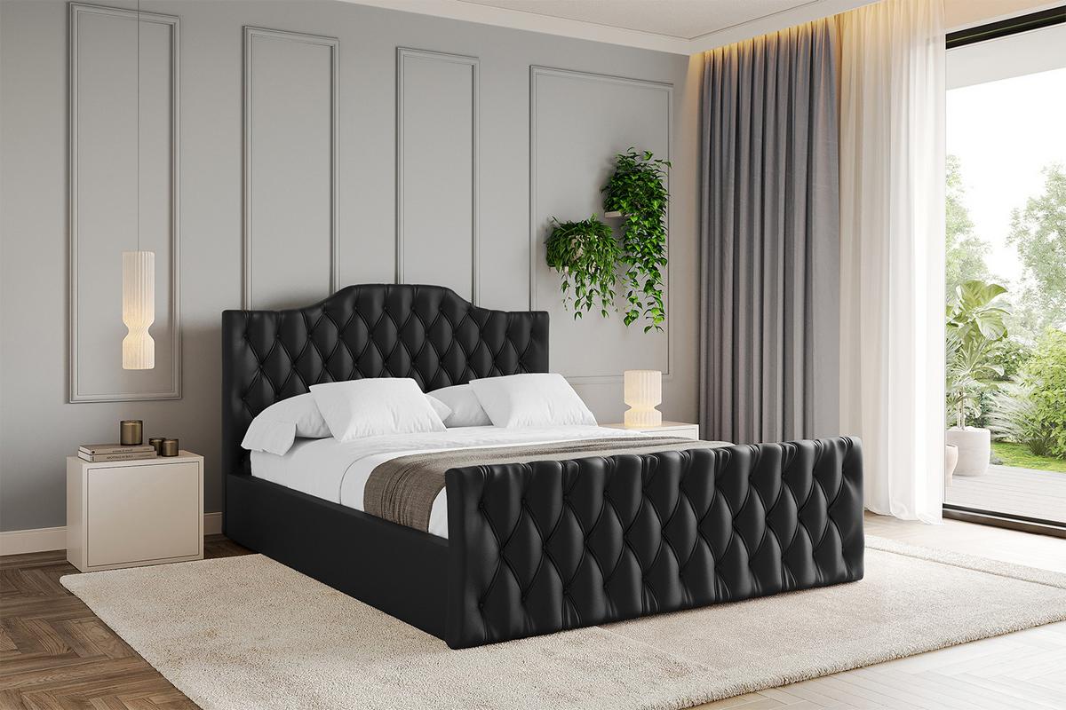 POLSTERBETT mit Bettkasten, Fußteil und Lattenrost, Boxbett mit Matratze H3/H4 - FALIO-Z 120x200 Schwarz Kunstleder - Schwarz Hochglanz, Holzwerkstoff/Textil (120/200cm) - ALTDECOR