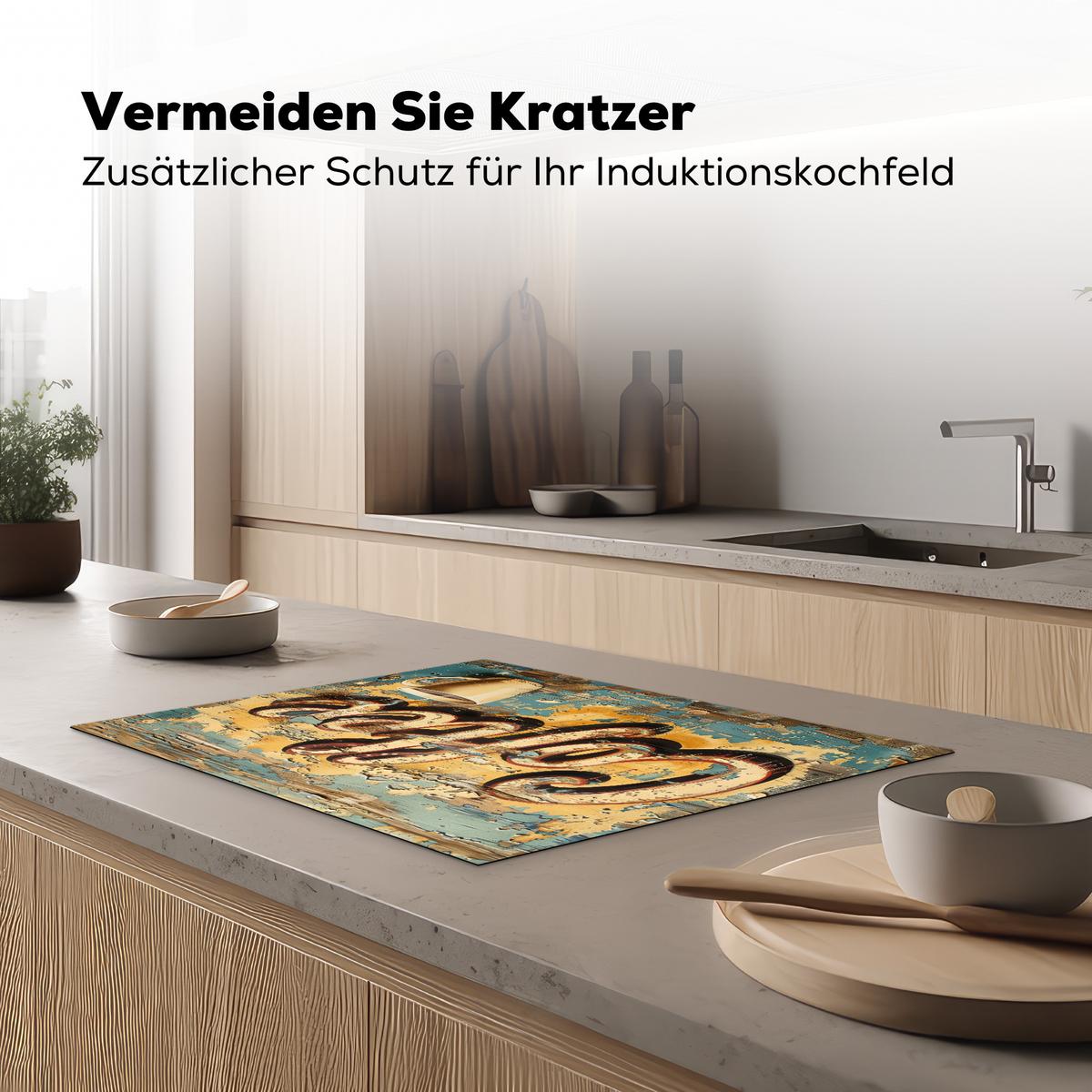 HERDABDECKPLATTE Kaffee - Vintage - Braun - Tasse Induktionsmatte 71x52 cm - Teakfarben, Kunststoff (71/52/0.2cm) - MuchoWow