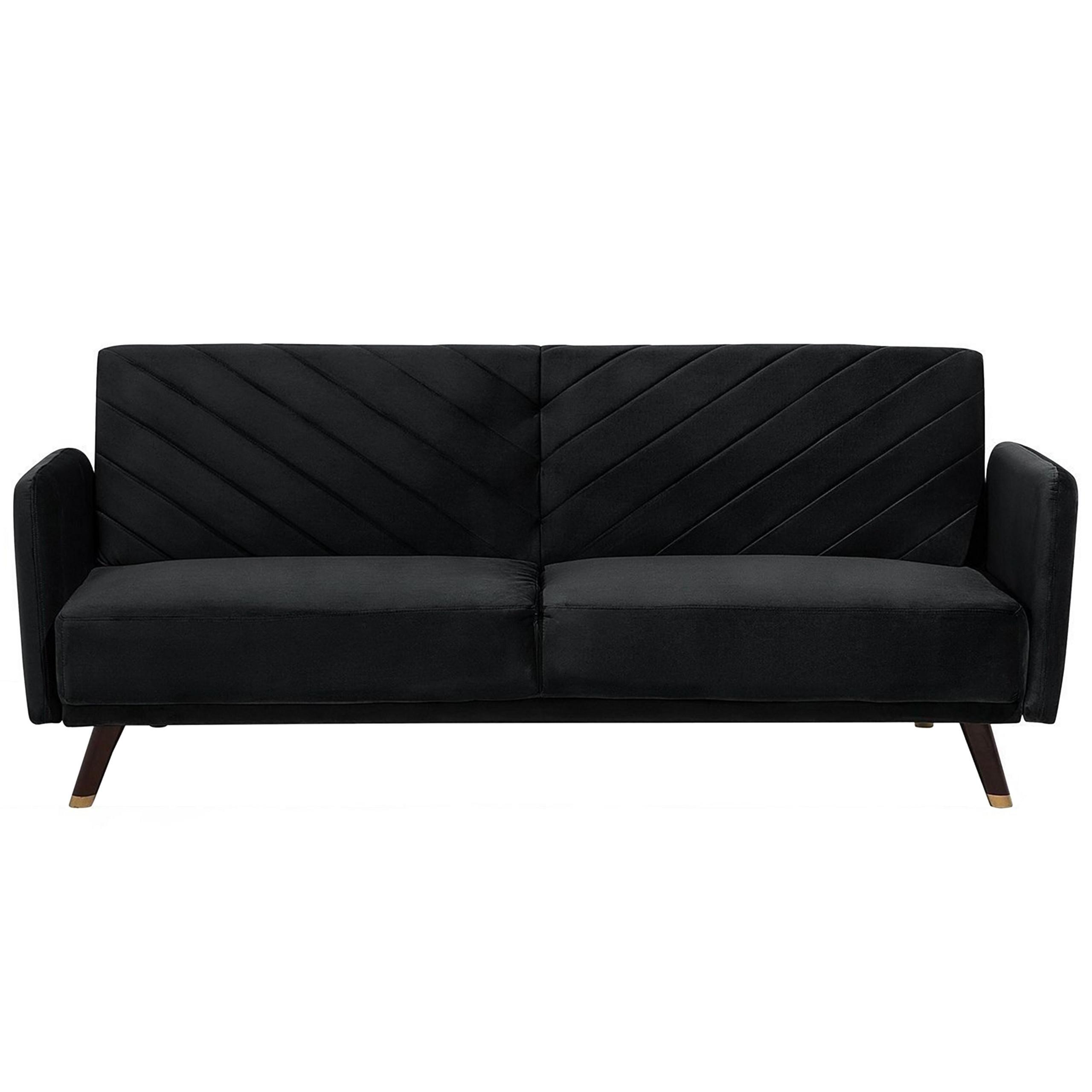 3-SITZER-SCHLAFSOFA Samtstoff Schwarz Senja - Schwarz, Textil (200/87/95cm) - Beliani