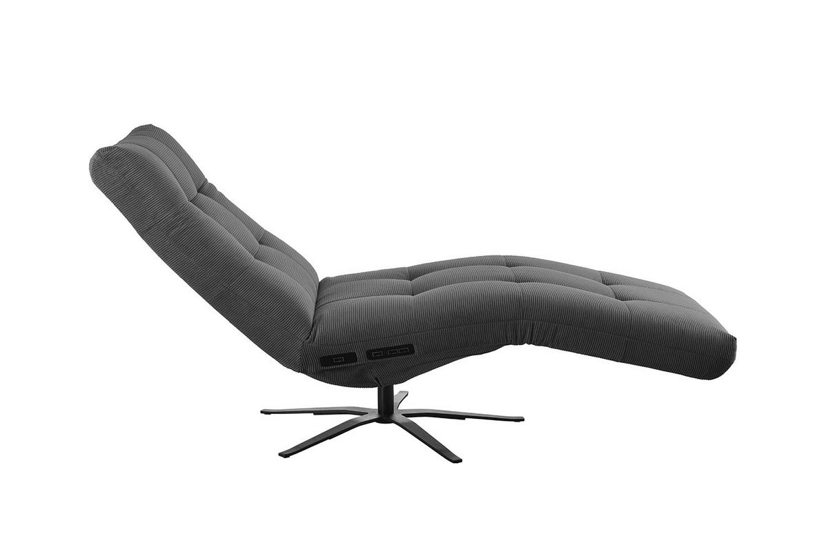 RELAXLIEGE LETICIA Anthrazit Cord Drehbar (360°), Relaxfunktion - Anthrazit/Schwarz, Textil/Metall (82/115/156cm) - KAWOLA