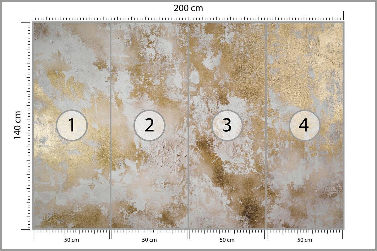 FOTOTAPETE für Wohnzimmer Modern Beton Gold Ornamente 200x140 - Beige/Braun, Papier (200/140cm) - Muralo