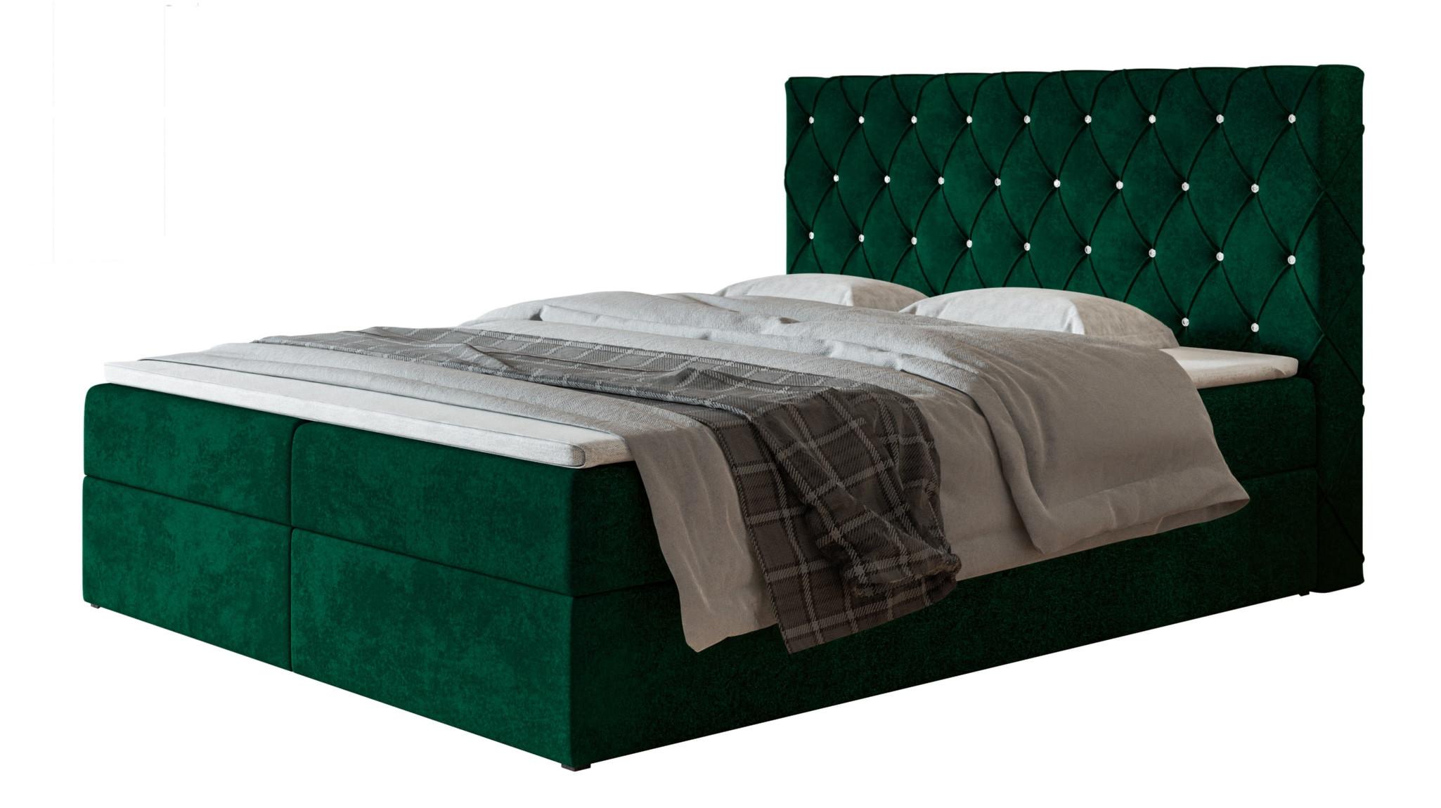 BOXBETT BOSTON mit 2 Bettkästen, 180x200, Farbe: Dunkelgrün, Velourstoff, Doppelbett mit Bonell-Matratze - Dunkelgrün, Holz/Kunststoff (180/200cm) - Alpi-Möbel