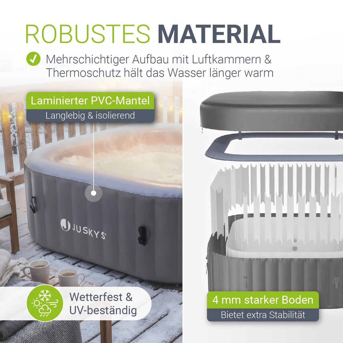 WHIRLPOOL SpaLuxe aufblasbar 185x185x65 cm grau/blau - Grau, Kunststoff (185/65/185cm) - Juskys