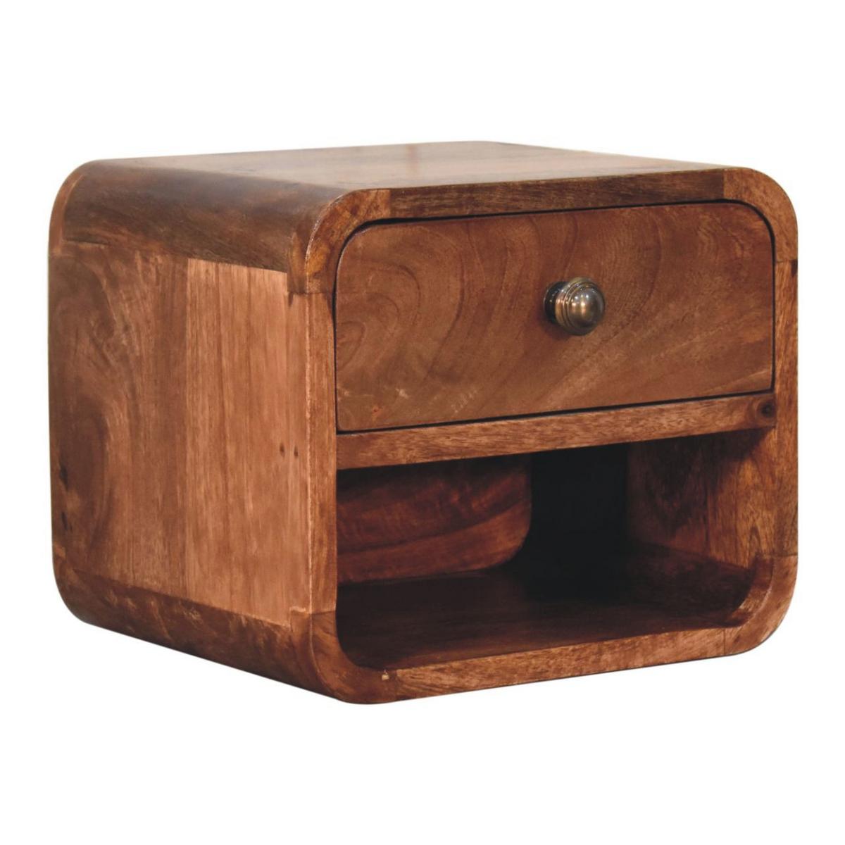 NACHTKASTEN Mini Honigkaramell Wandmontiert, 1 Schublade und Offenes Fach, Dunkelbraun - Messingfarben/Braun, Holz/Metall (30/25/25cm) - Artisan Furniture