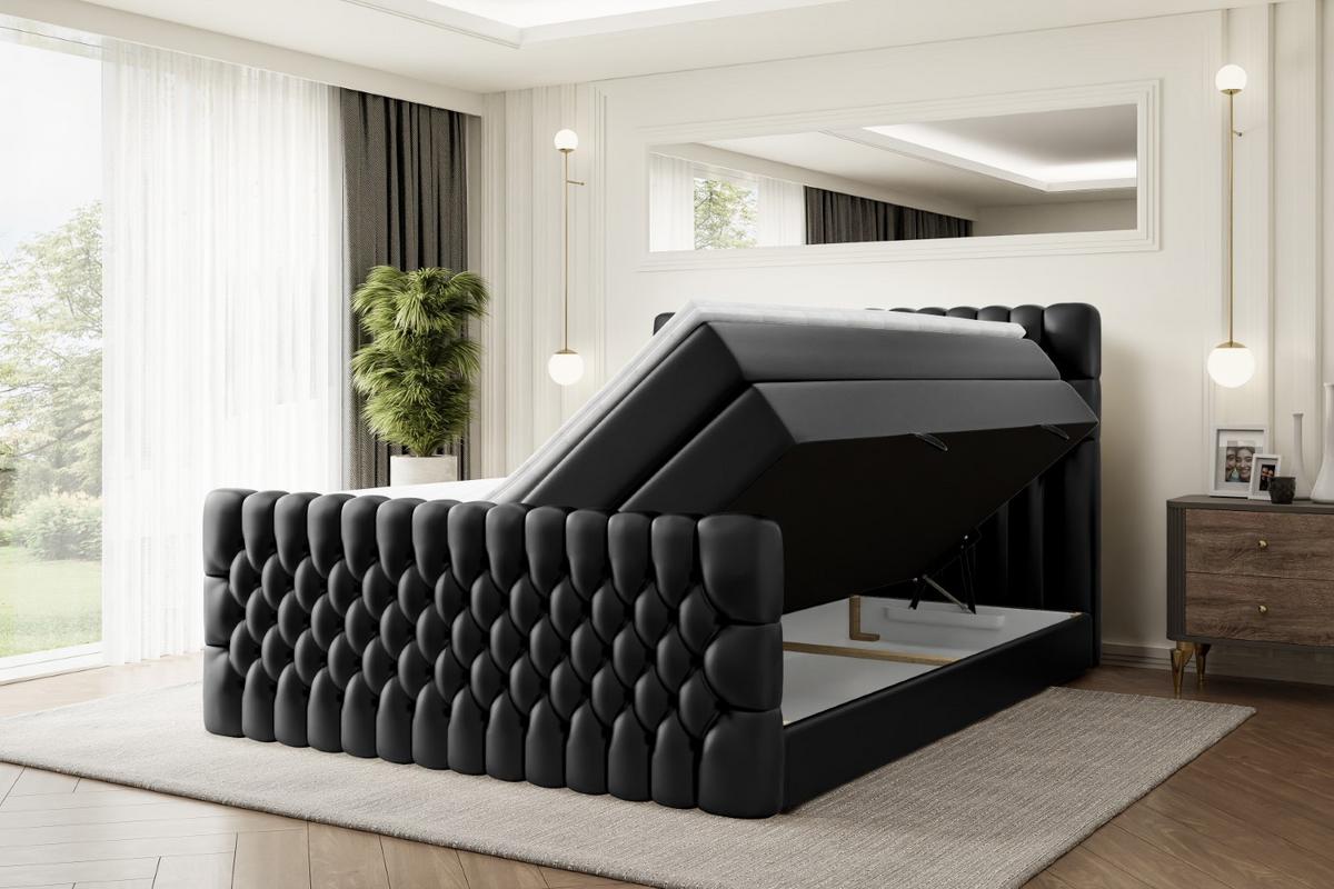 BOXSPRINGBETT SERENE-Z KING - 140 x 200 - H3/H4 - Schwarz Hochglanz - Schwarz Hochglanz, Holzwerkstoff (140/200cm) - ALTDECOR