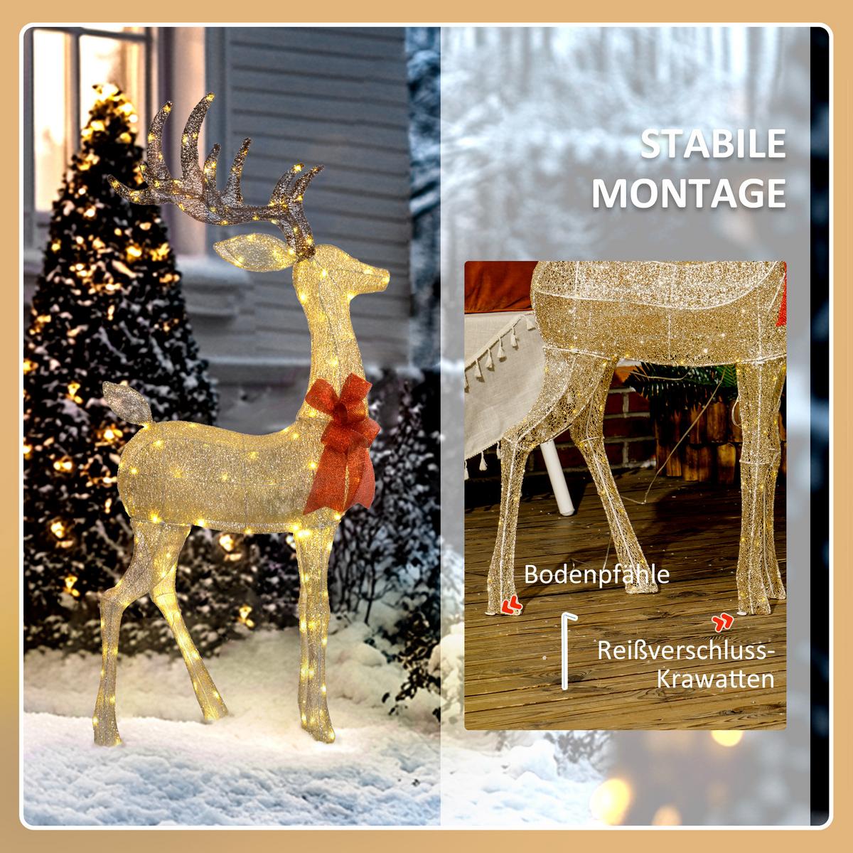 137ER LED Rentier, Weihnachtsdeko in warmweiß, Weihnachtsbeleuchtung - Goldfarben, Kunststoff (25/135/66cm) - Outsunny
