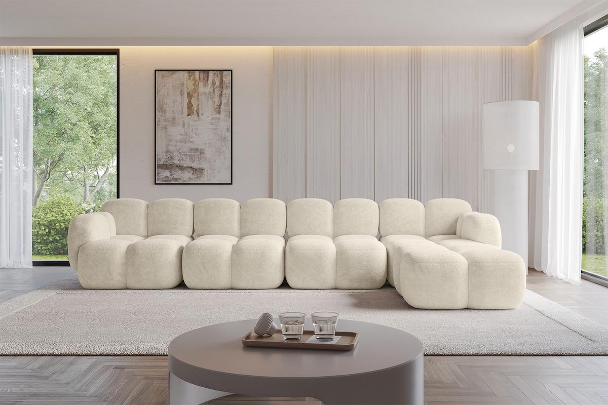 ECKSOFA modulares Sofa Rechts Miko-L3 390x205x75 Creme Velours - Creme/Schwarz, Holzwerkstoff/Kunststoff (390/205cm) - ALTDECOR