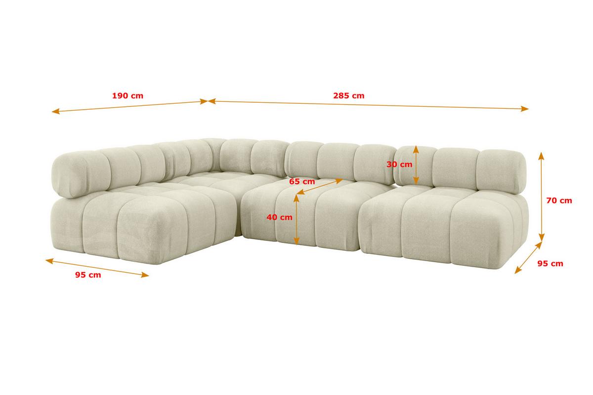 ECKSOFA modulares Sofa Samaro-L2 - 285x190x70 cm Beige Velours - Beige, Holzwerkstoff/Textil (285/190cm) - ALTDECOR