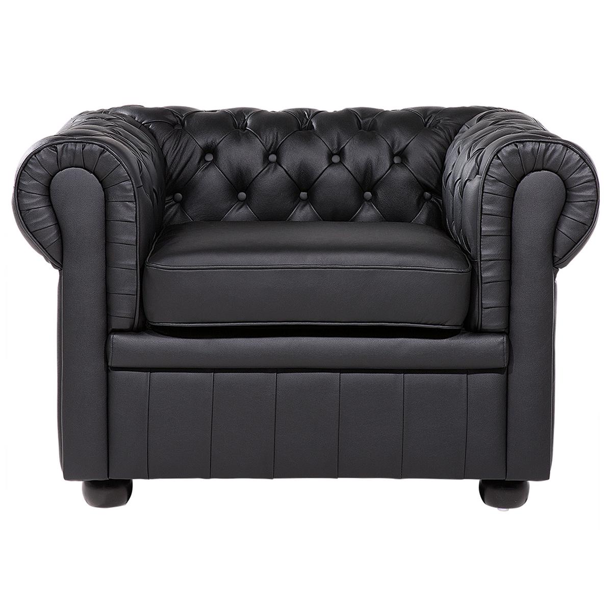 SESSEL Leder schwarz Chesterfield - Schwarz/Braun, Leder (108/70/77cm) - Beliani