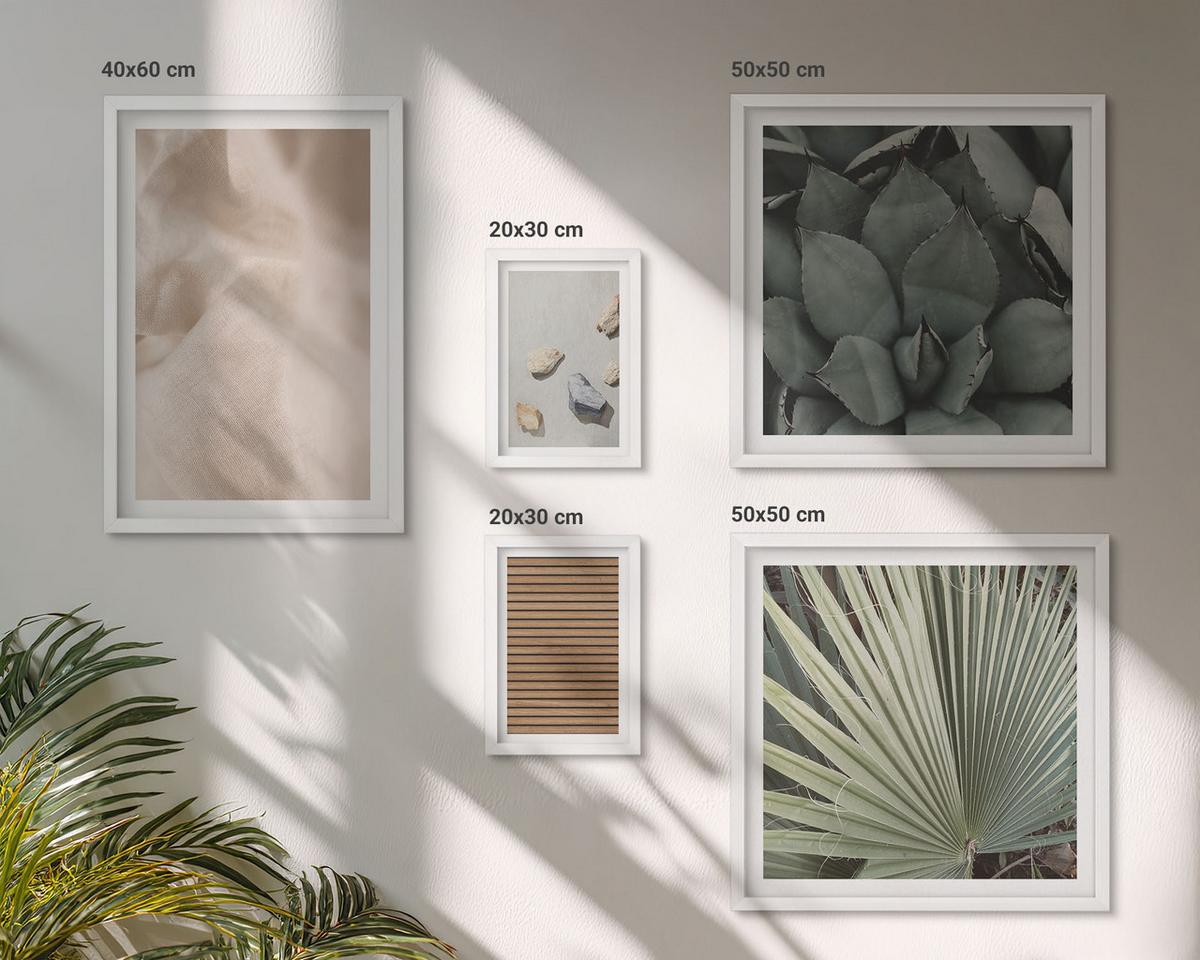 BILDER SET 5er Set - 50x50 cm & 20x30 cm & 40x60 cm Weißer Rahmen - Steine, Holz, Stofftexturen - Weiß, Kunststoff (40/60cm) - TULUP