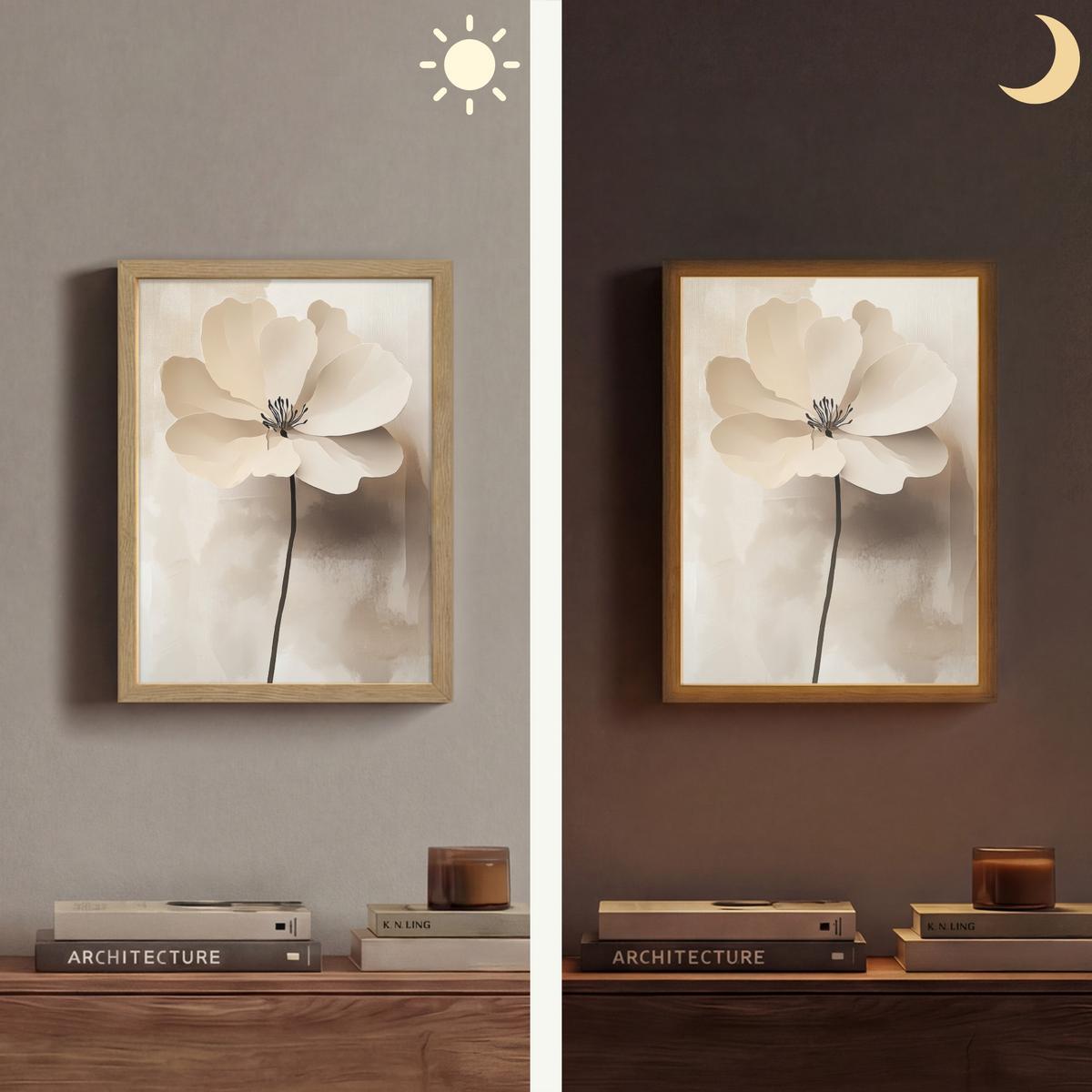 WANDLEUCHTE MIT AKKU Blume - Beige - Farbe - Schatten 30x40 cm - Beige, Holzwerkstoff (30/40/8cm) - OnlyWow
