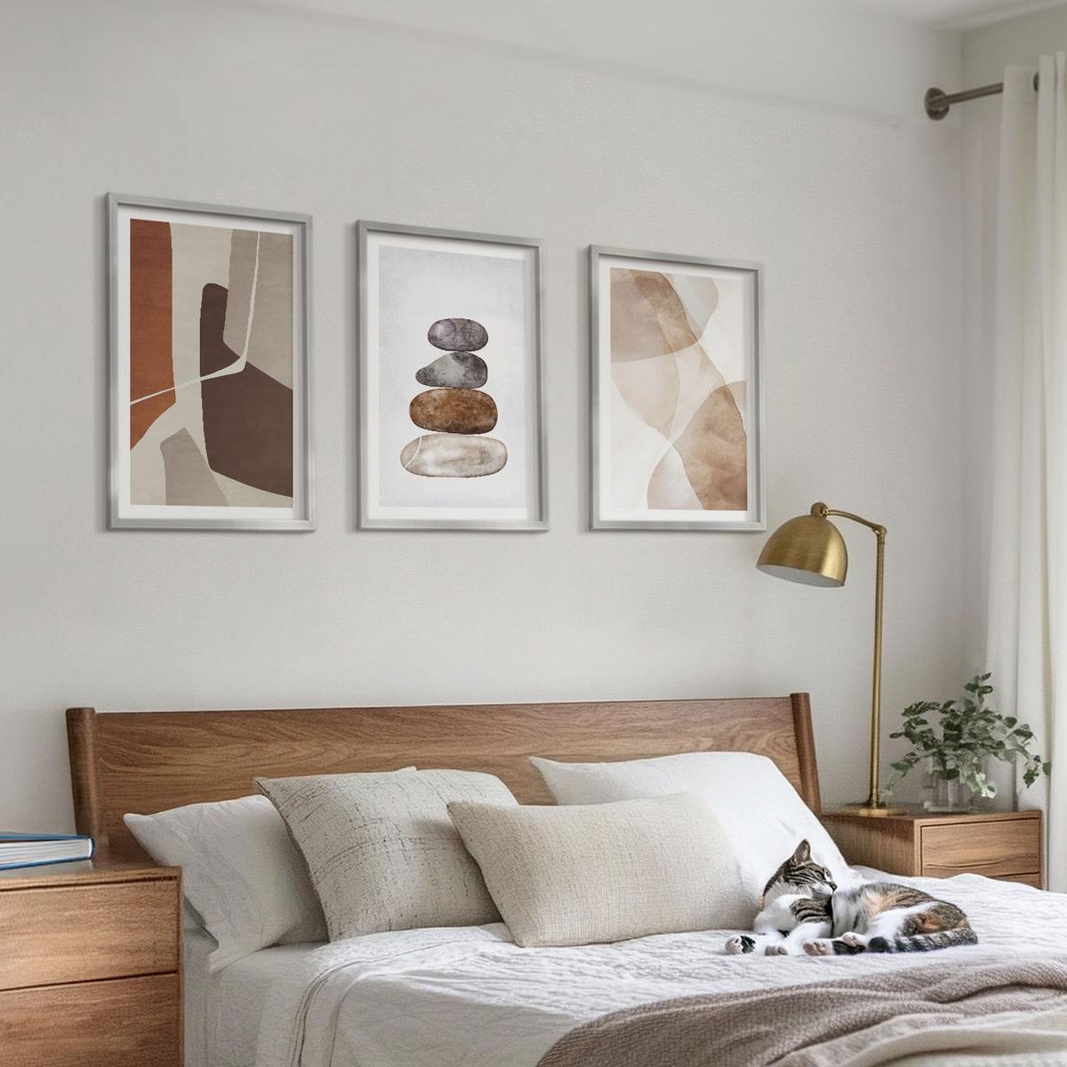 BILDER SET 3er Set - 40x60 cm Silberner Rahmen - Moderne abstrakte Malerei - Silberfarben, Kunststoff (40/60cm) - TULUP