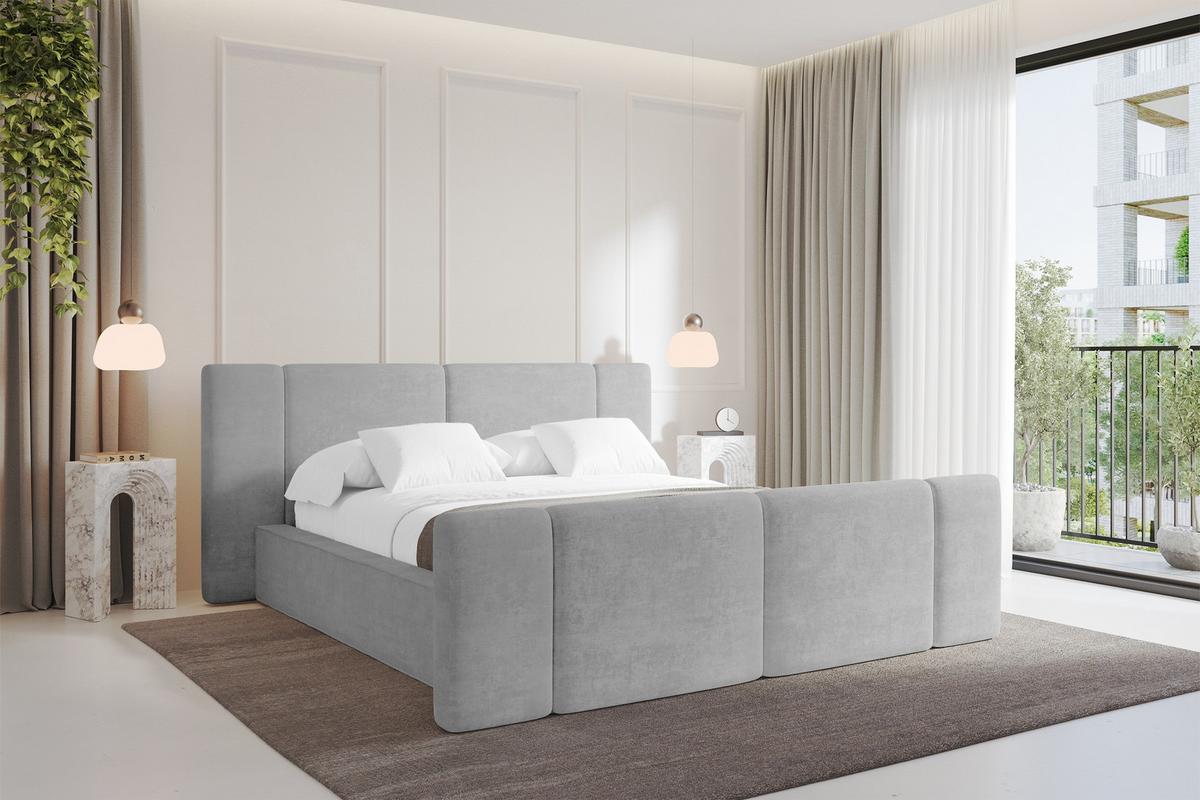POLSTERBETT mit Bettkasten, Fußteil und Lattenrost, Bett mit Matratze H3/H4 - RIVO-Z 180x200 Grau - Hellgrau, Holzwerkstoff/Textil (180/200cm) - ALTDECOR
