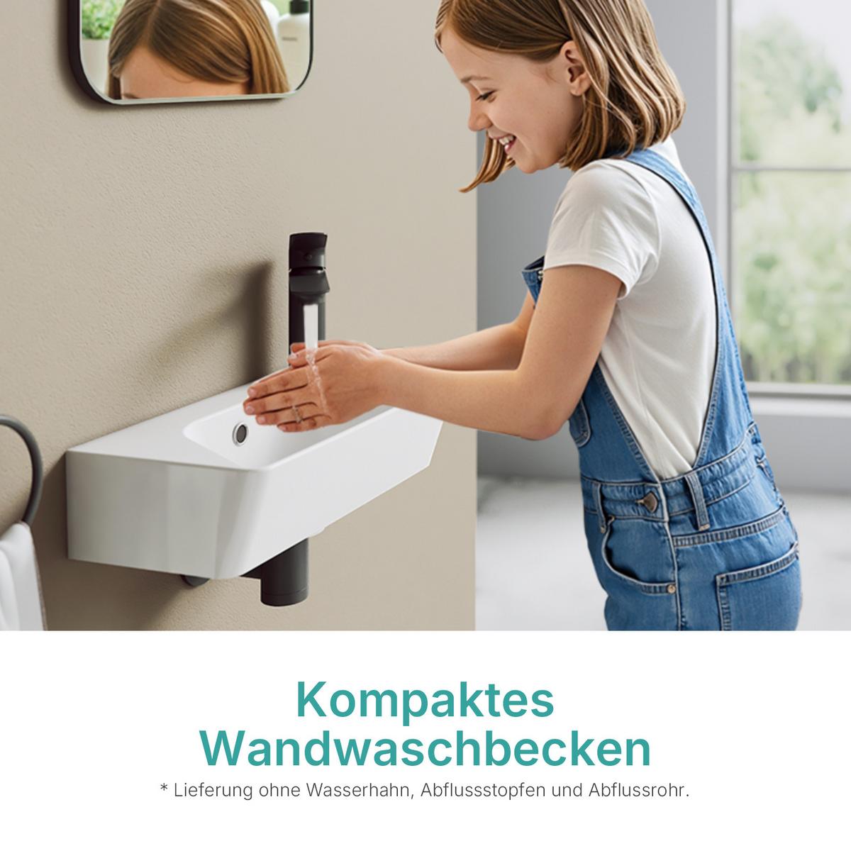 HANDWASCHBECKEN Rechts-Wasserhahnloch 40 / 22,5 / 13 cm - Weiß, Keramik (40/13/22.5cm) - EMKE