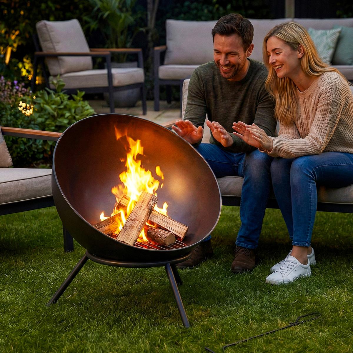 FEUERSTELLE mit Schürhaken Metall Schwarz - Schwarz, Metall (53/66/60cm) - Outsunny