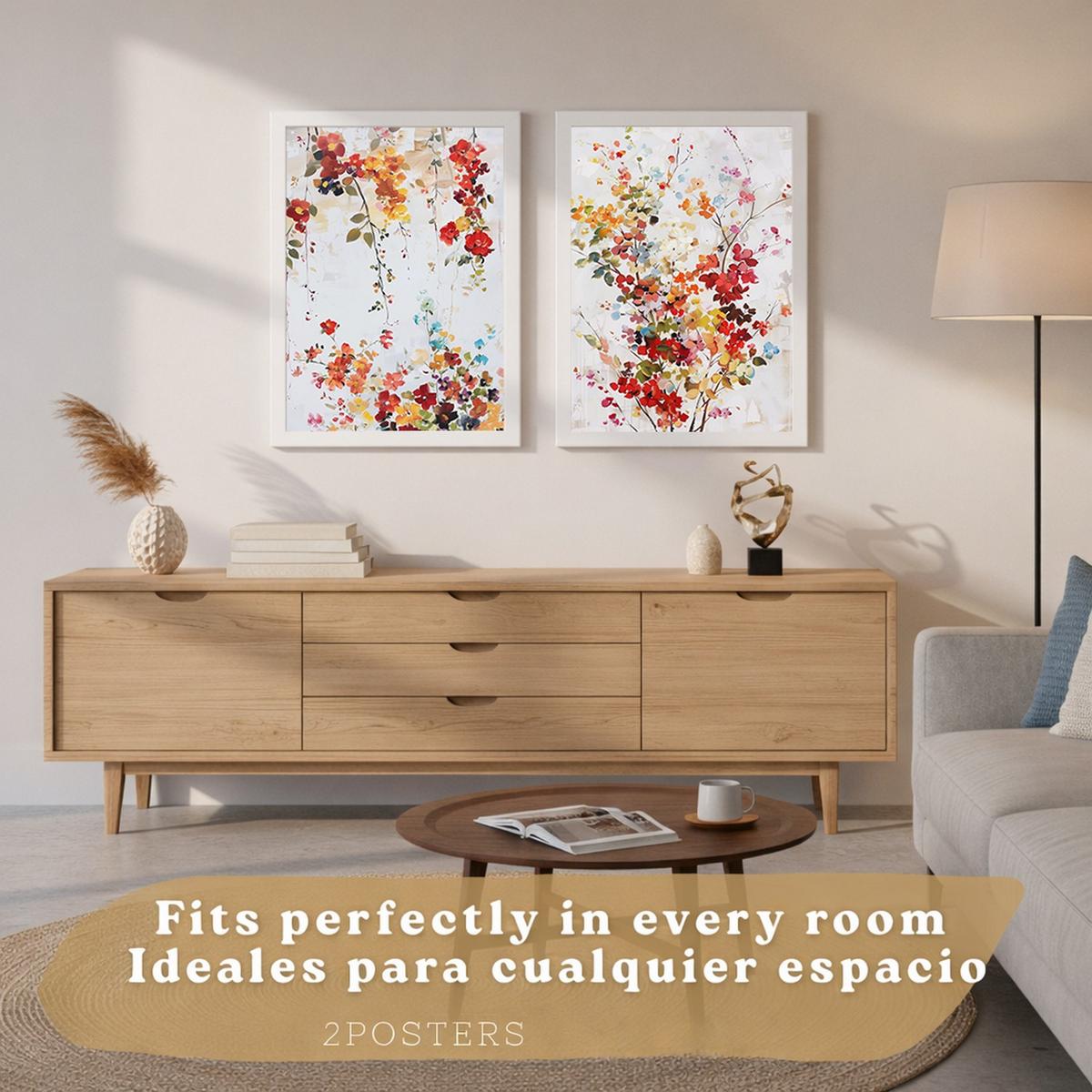 POSTER 2er-Set Wandbilder Wildblumen modern Wohnzimmer Deko, Schlafzimmer, Küche, Badezimmer Rahmenlos A4 - Klar, Papier (29.7/1/21cm) - Nacnic