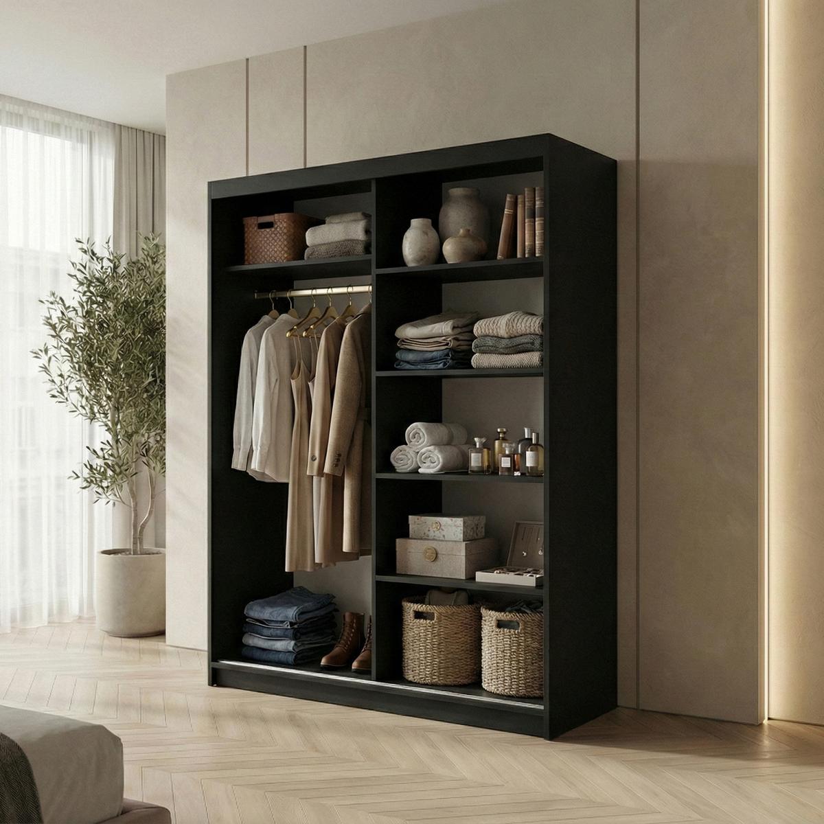 SCHWEBETÜRENSCHRANK Hela mit 2 Türen. 120 cm, Schwarz - Schwarz, Holzwerkstoff (120/205/60cm) - Beautysofa