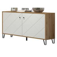 KOMMODE weiß matt mit Rautenoptik, Eiche Artisan 123 cm, Sideboard mit Soft-Close - Eichefarben/Schwarz, Holzwerkstoff/Kunststoff (123/76/40cm) - Top.Furn