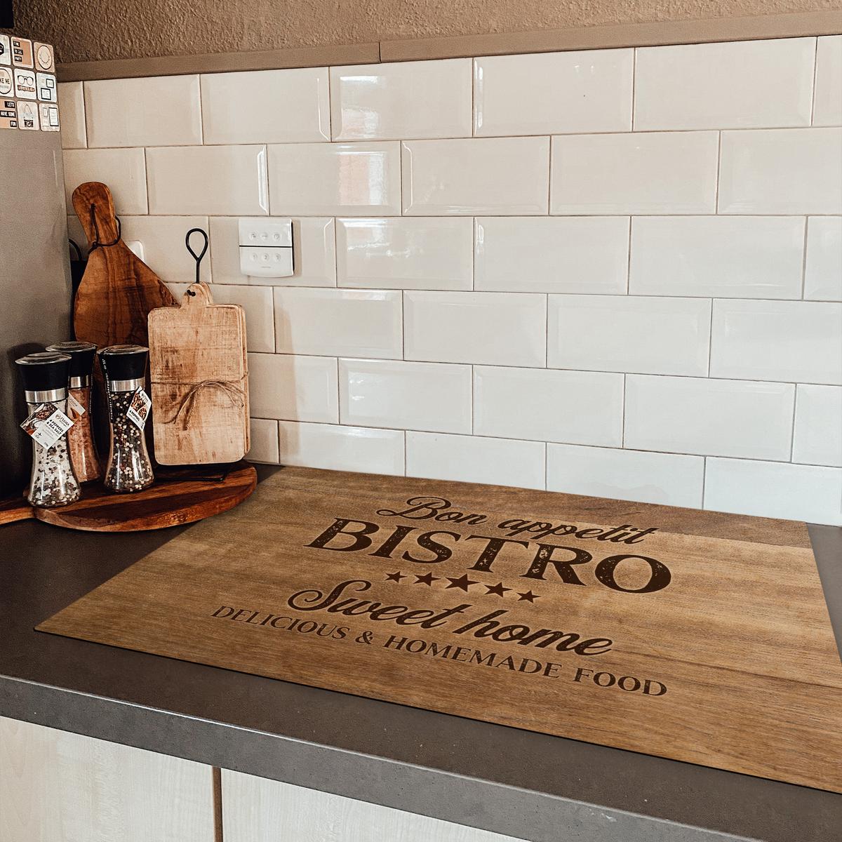 HERDABDECKPLATTE Zitat - Bistro - Guten Appetit - Süßes Zuhause - Holzmaserung Ceranfeldabdeckung 80x52 cm - Braun, Kunststoff (80/52/0.2cm) - MuchoWow