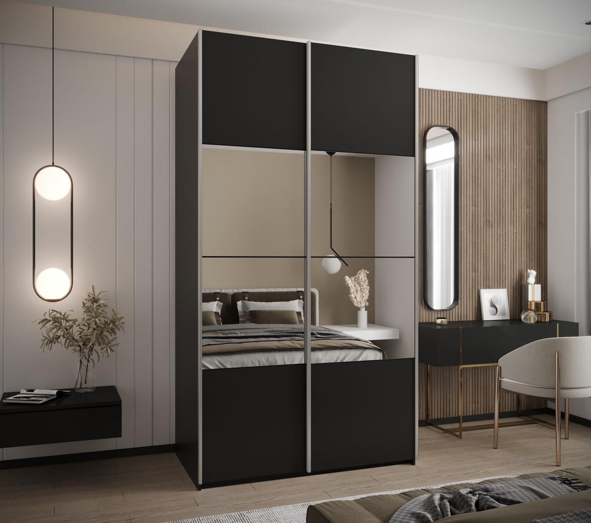 SCHWEBETÜRENSCHRANK 245,5/130/64 2-türig - Silberfarben/Schwarz, Holz/Metall (130/245/64cm) - Abiks Möbel