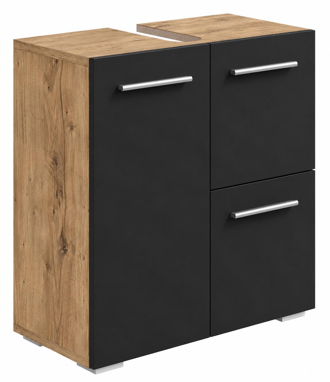 WASCHBECKENUNTERSCHRANK Mars Kastanien Eiche / Schwarz - 60 x 30 x 60 cm - Eichefarben/Silberfarben, Holz (60/60/30cm) - Badplaats