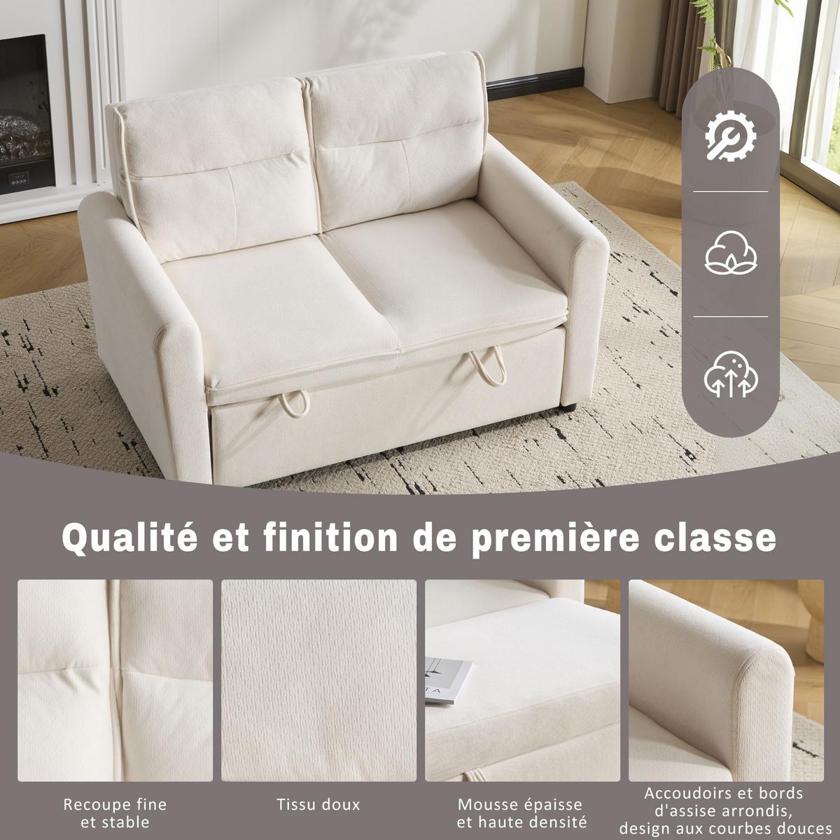 SCHLAFSOFAS mit abnehmbaren Kissen und verstellbarer Rückenlehne - Beige, Holzwerkstoff/Textil (127/87/90cm) - Urban Meuble