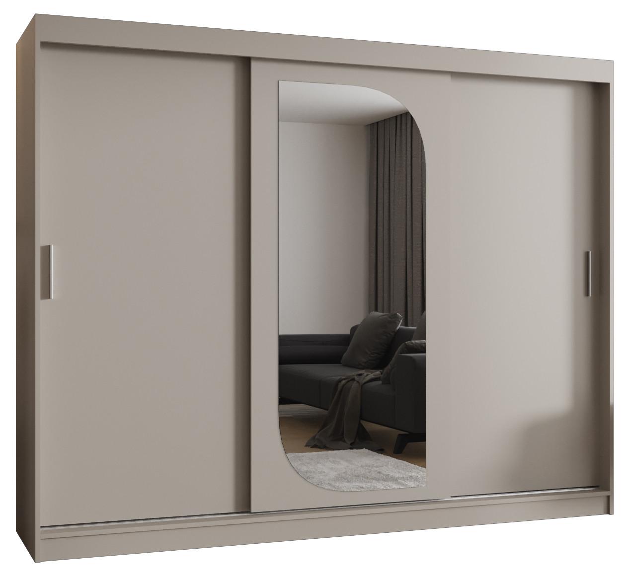 SCHIEBETÜRENSCHRANK mit Spiegel LUCY 200/250/62 3-türig - Kaschmir/Silberfarben, Holz (250/200/62cm) - MÖBEL KRYSPOL
