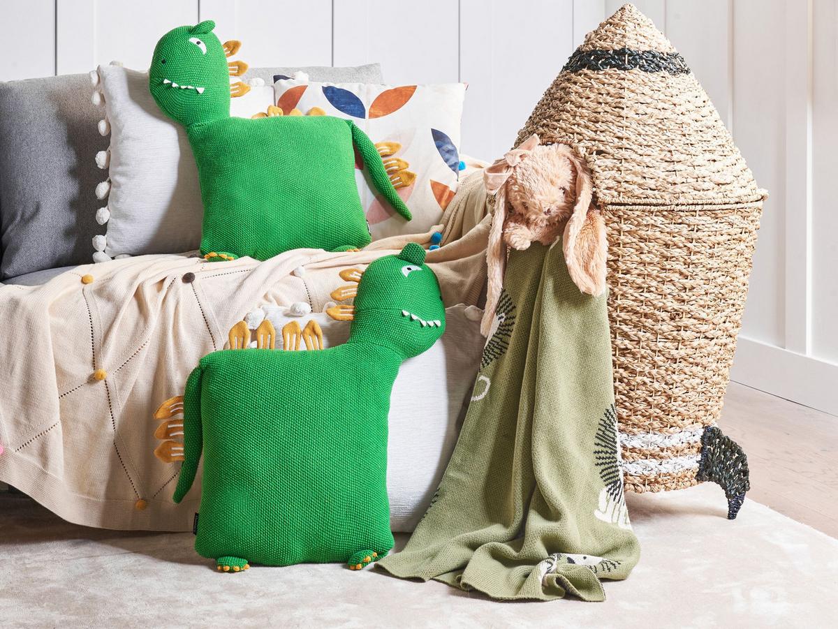 DEKOKISSEN 2er-Set Grün 45/45 cm Dinos - Gelb/Grün, Naturmaterialien (45/45cm) - Beliani
