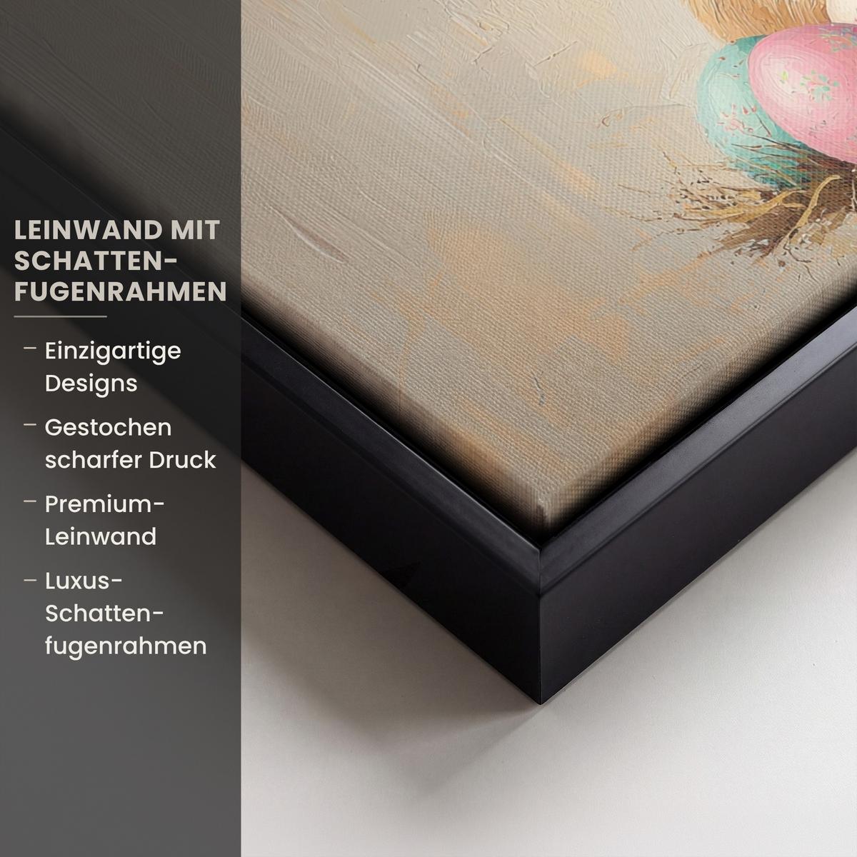 LEINWAND Bilder mit Rahmen - Osterhase - Pastell - Eier - 30x20 - Beige, Textil (30/20cm) - MuchoWow