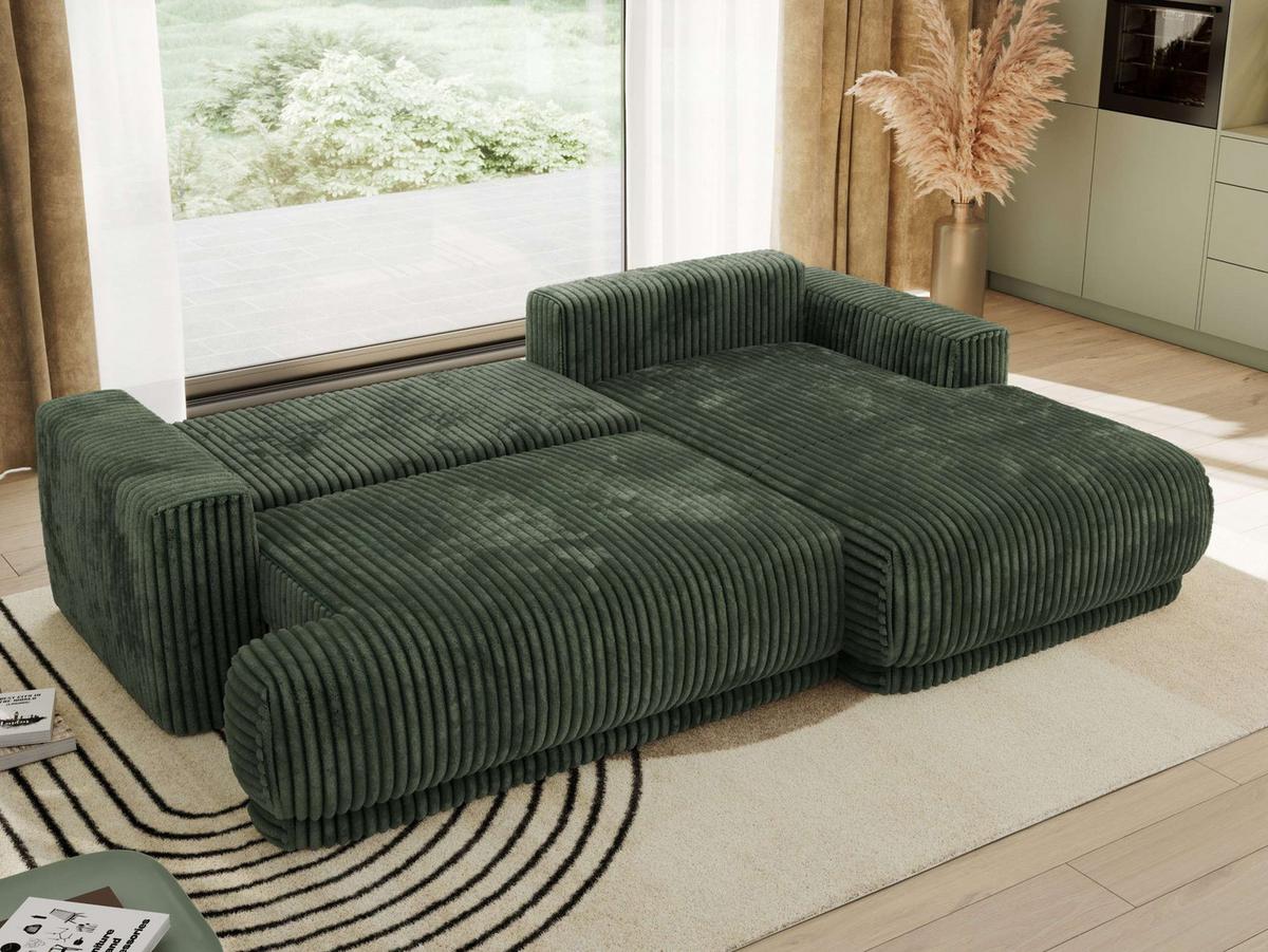 ECKSCHLAFSOFA RINA L Dunkelgrün Cord - rechts - Dunkelgrün/Schwarz, Kunststoff/Textil (170/267cm) - MKS