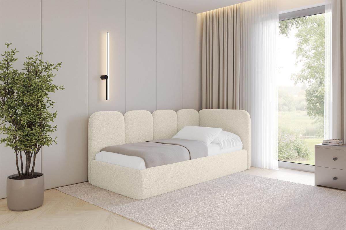 EINZELLBETT Jugendbett mit Bettkasten und Matratze H3/H4, Links - VELY 80x200 Beige - Champagner, Holzwerkstoff/Textil (80/200cm) - ALTDECOR