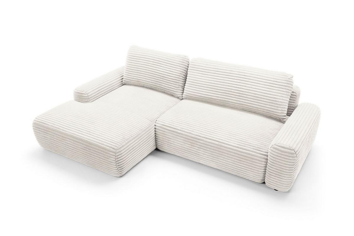 ECKSOFA OSSO Creme Velours-Stoff mit Schlaffunktion - Creme, Holz (264/162cm) - MASSENO