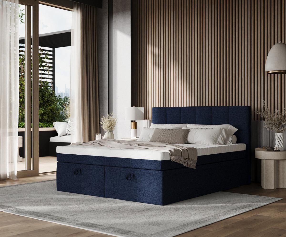 BOXBETT Elano 160/200 cm Marineblau im Riva Stoff - Schwarz/Dunkelblau, Holz/Holzwerkstoff (160/200cm) - AltaBeds