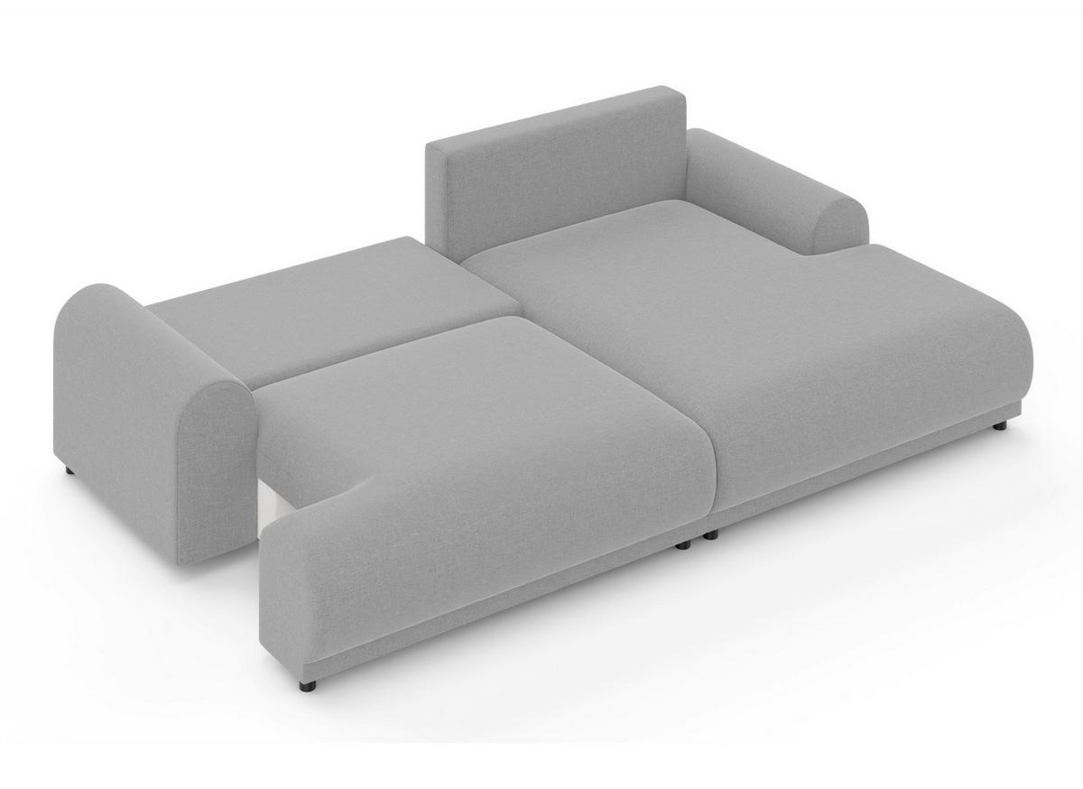 ECKSOFA mit Schlaffunktion, Bettkasten, extrabreite Ottomane rechts, abgerundete Armlehnen, B240/T145/H81 cm, Chenille Hellgrau / 21025 - Hellgrau/Schwarz, Kunststoff/Textil (240/145cm) - luma-home
