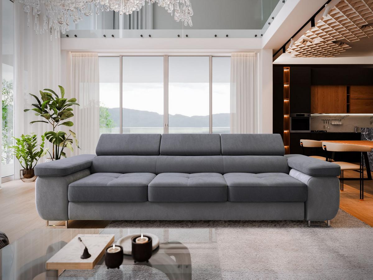 SCHLAFSOFA MOSINE Grau Velours-Stoff mit Schlaffunktion - Hellgrau/Grau, Holz (276/98/87cm) - MASSENO