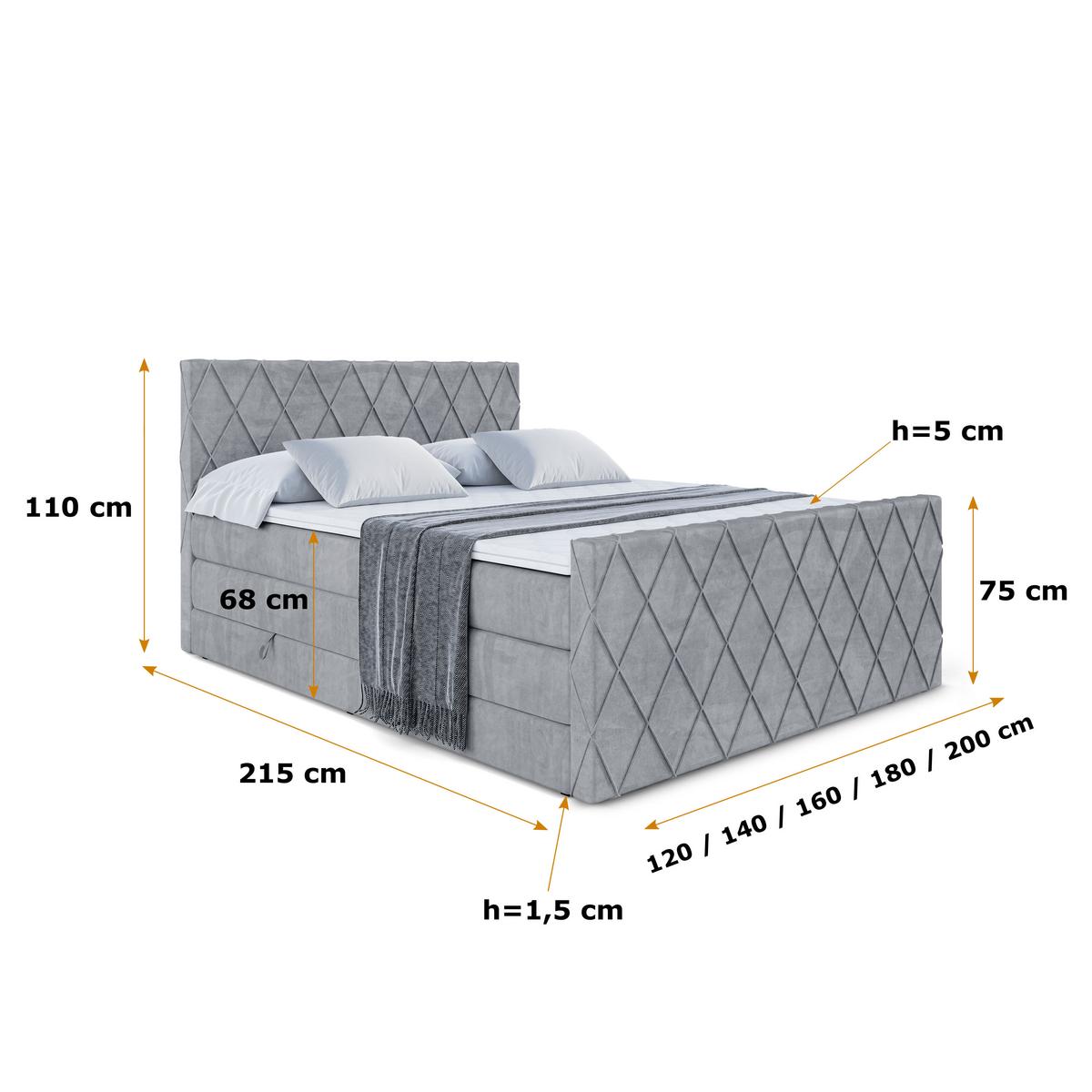 BOXSPRINGBETT LEPARO-Z KING - 120 x 200 - H3/H4 - Grau - Grau, Holzwerkstoff (120/200cm) - ALTDECOR